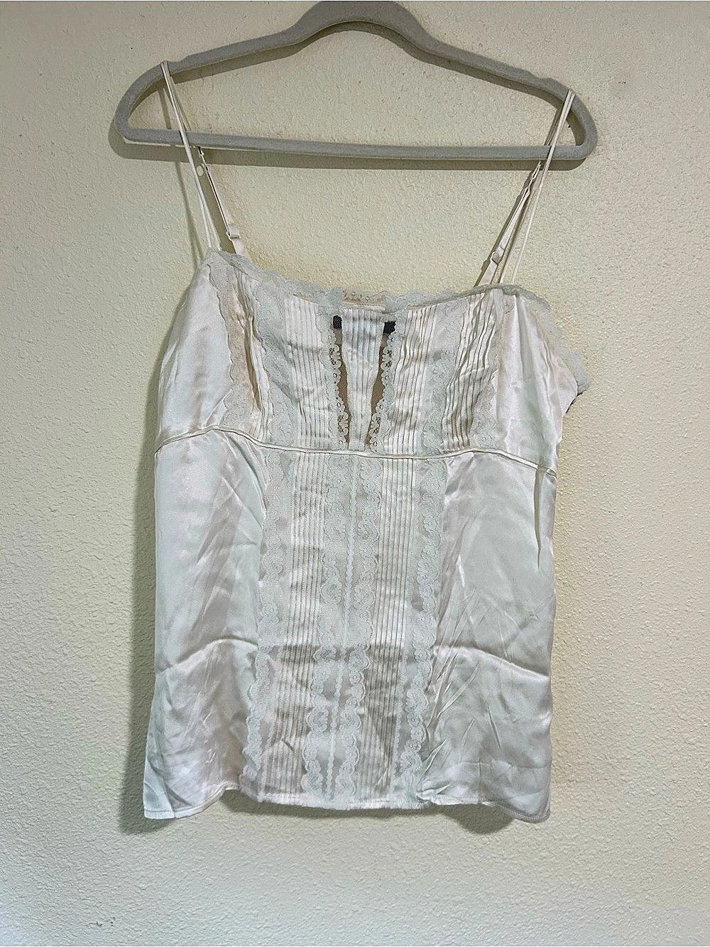 White House Black Market Lace Trim Silk Camisole in White Size Large